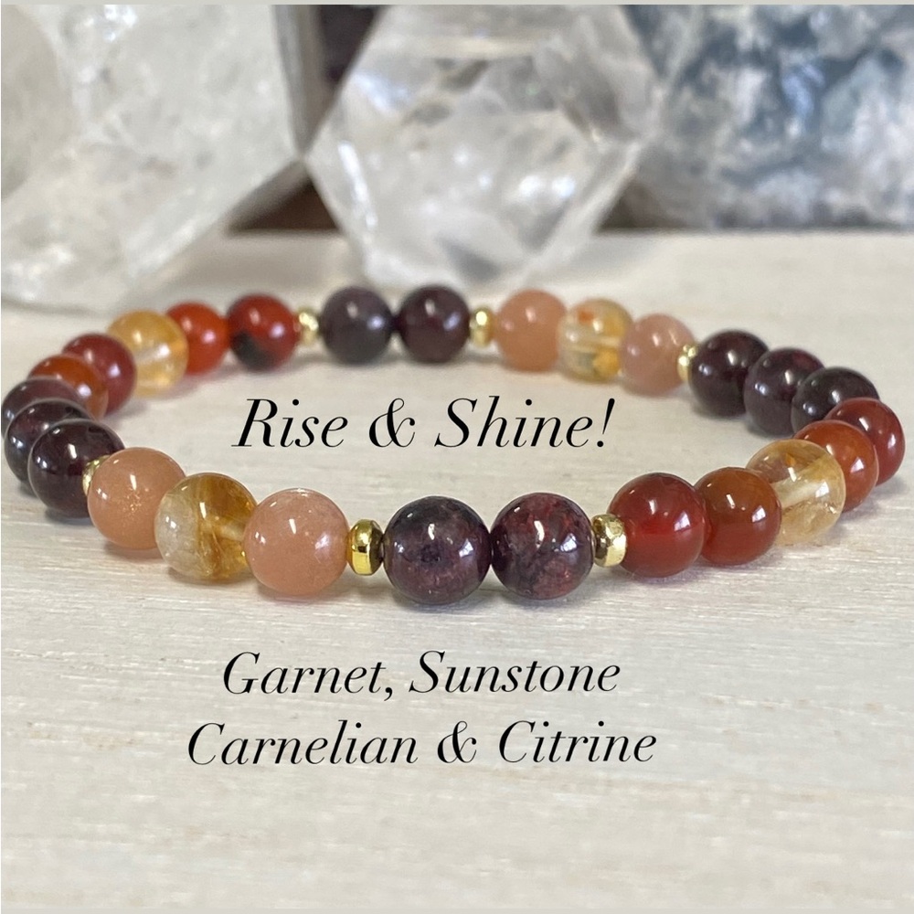 2/$40 6mm Rise & Shine Garnet, Sunstone, Carnelian & Citrine Gemstone Bracelet